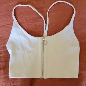 Lorna Jane Ribbed Zip Up Cropped Top - White - Size XS
